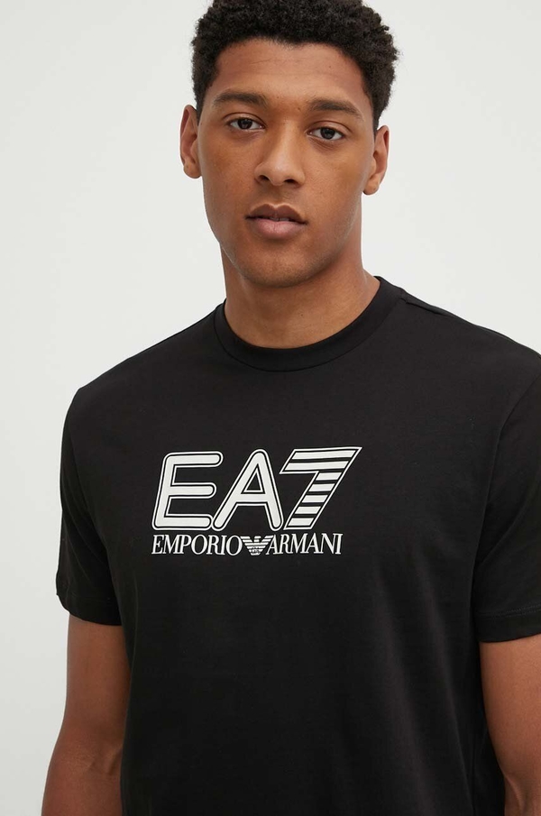 Czarny t-shirt Emporio Armani z krótkim rękawem w młodzieżowym stylu z bawełny
