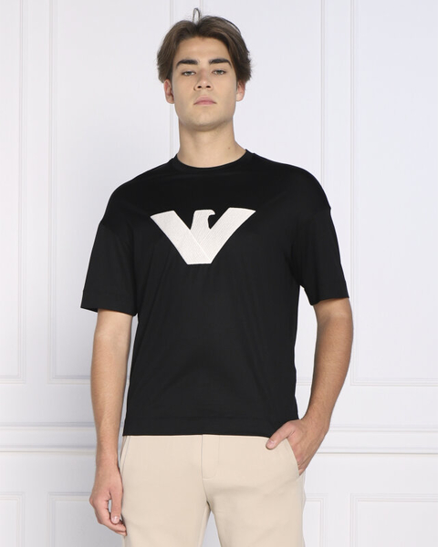 Czarny t-shirt Emporio Armani z krótkim rękawem z bawełny w młodzieżowym stylu