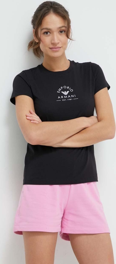 Czarny t-shirt Emporio Armani z krótkim rękawem z okrągłym dekoltem