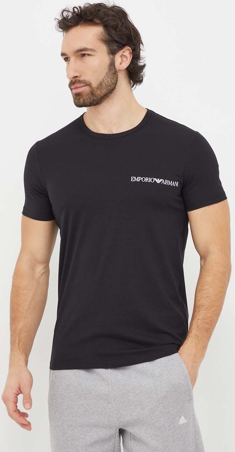 Czarny t-shirt Emporio Armani z nadrukiem w stylu casual z krótkim rękawem