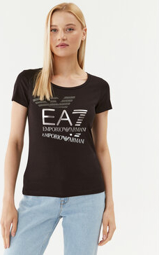 Czarny t-shirt Emporio Armani z okrągłym dekoltem w młodzieżowym stylu