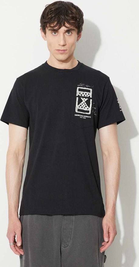 Czarny t-shirt Engineered Garments z bawełny z krótkim rękawem z nadrukiem