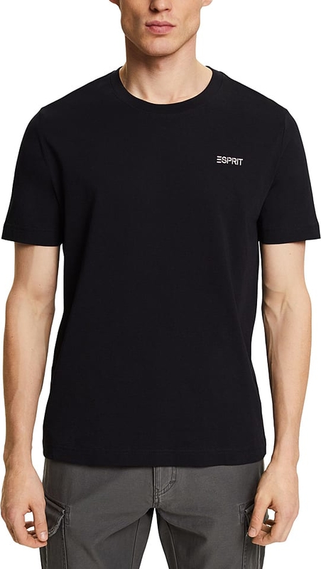 Czarny t-shirt Esprit z bawełny z krótkim rękawem w stylu casual