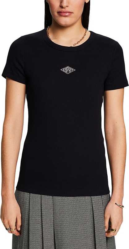 Czarny t-shirt Esprit z bawełny z okrągłym dekoltem w stylu casual