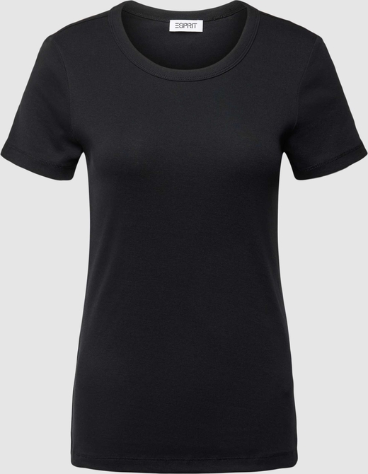 Czarny t-shirt Esprit z okrągłym dekoltem z bawełny