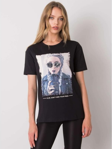 Czarny t-shirt factoryprice z okrągłym dekoltem w młodzieżowym stylu z krótkim rękawem