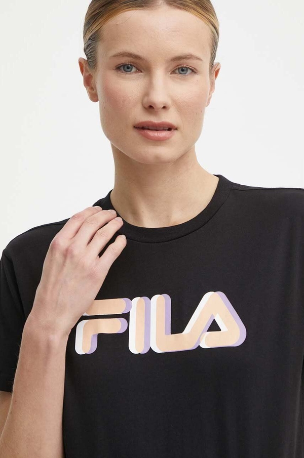 Czarny t-shirt Fila w młodzieżowym stylu z bawełny