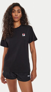 Czarny t-shirt Fila z krótkim rękawem z okrągłym dekoltem w sportowym stylu