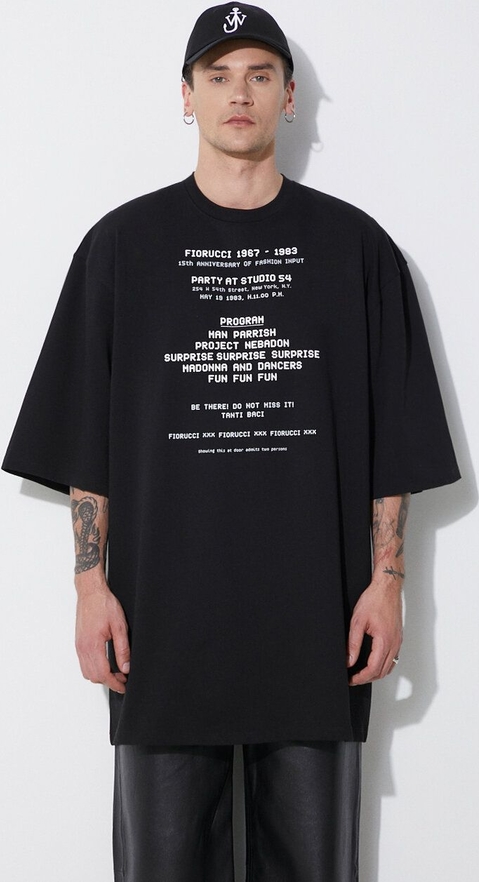 Czarny t-shirt Fiorucci z bawełny z nadrukiem w młodzieżowym stylu