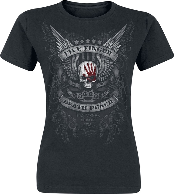 Czarny t-shirt Five Finger Death Punch z krótkim rękawem w młodzieżowym stylu z nadrukiem