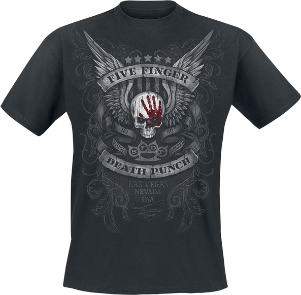 Czarny t-shirt Five Finger Death Punch z krótkim rękawem z nadrukiem z bawełny