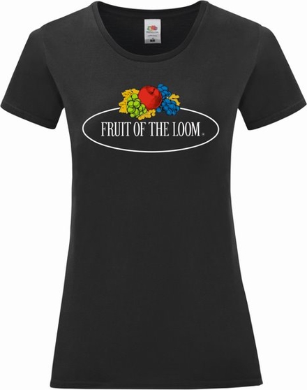 Czarny t-shirt Fruit Of The Loom z okrągłym dekoltem z bawełny z krótkim rękawem