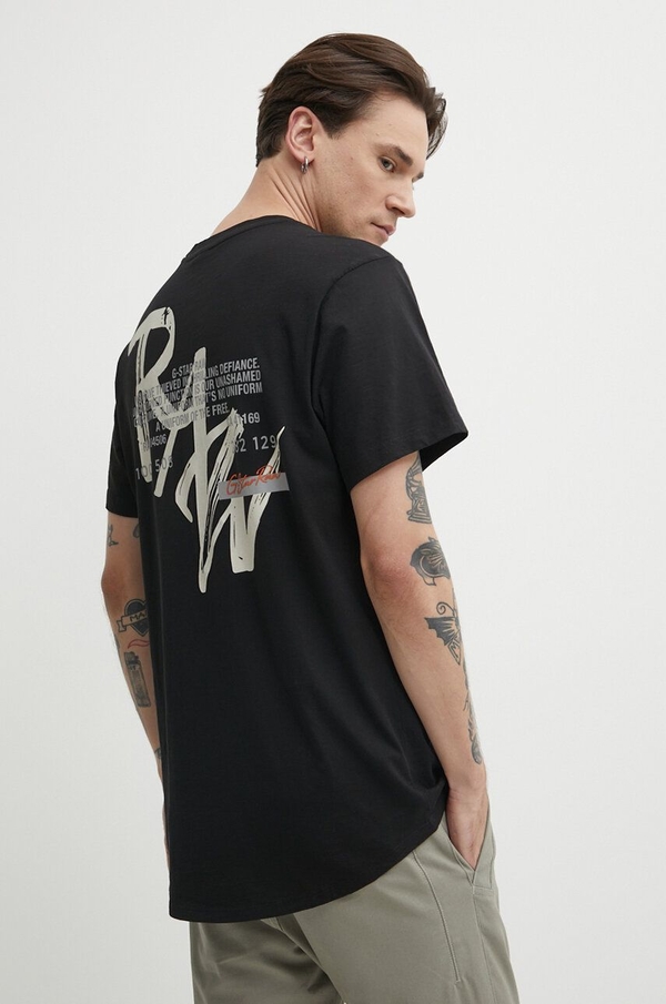 Czarny t-shirt G-Star Raw w młodzieżowym stylu z nadrukiem z bawełny