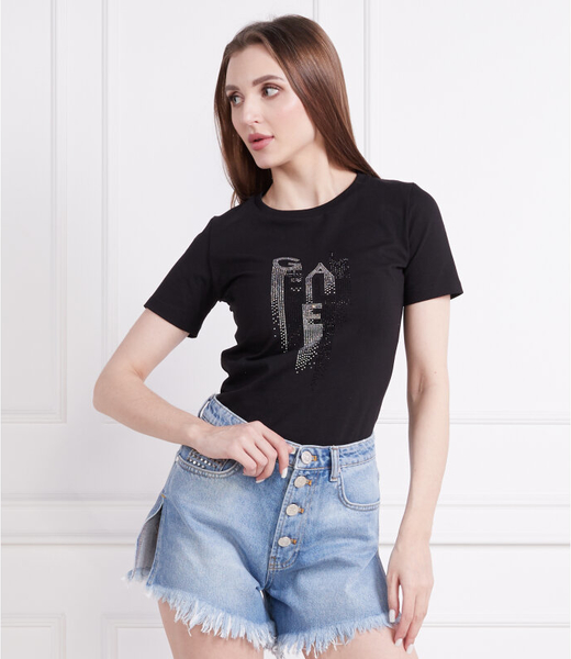 Czarny t-shirt Gaëlle Paris z okrągłym dekoltem z krótkim rękawem
