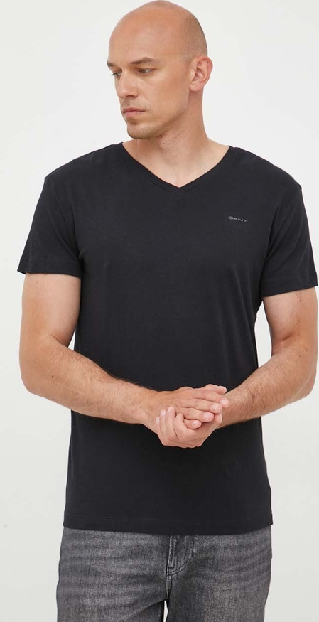 Czarny t-shirt Gant z krótkim rękawem w stylu casual