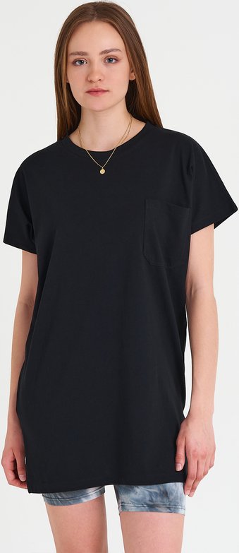 Czarny t-shirt Gate w stylu casual z okrągłym dekoltem z krótkim rękawem