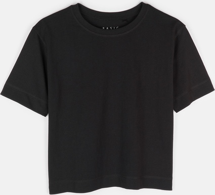 Czarny t-shirt Gate z krótkim rękawem w stylu casual z okrągłym dekoltem