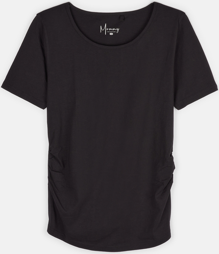 Czarny t-shirt Gate z krótkim rękawem z okrągłym dekoltem z bawełny
