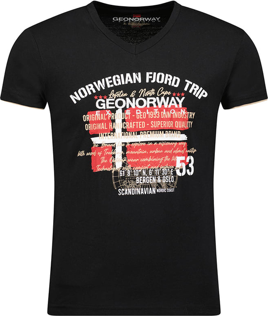 Czarny t-shirt Geographical Norway w młodzieżowym stylu z krótkim rękawem