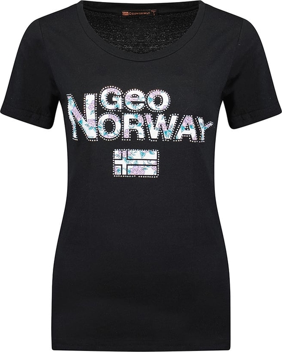Czarny t-shirt Geographical Norway z bawełny w sportowym stylu z okrągłym dekoltem