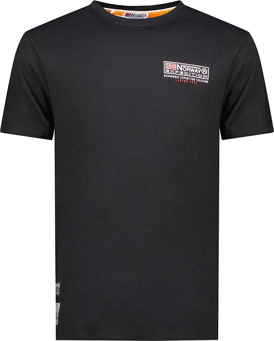 Czarny t-shirt Geographical Norway z krótkim rękawem z bawełny w stylu casual