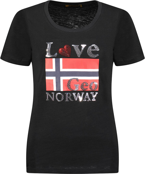 Czarny t-shirt Geographical Norway z nadrukiem z okrągłym dekoltem z bawełny