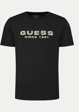 Czarny t-shirt Guess w młodzieżowym stylu z krótkim rękawem