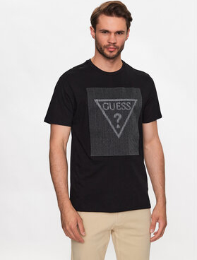 Czarny t-shirt Guess w młodzieżowym stylu z nadrukiem