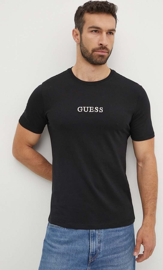Czarny t-shirt Guess z bawełny