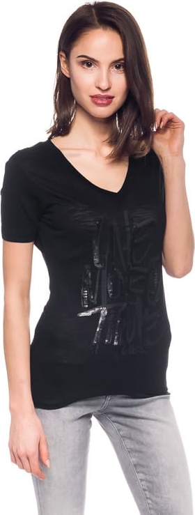 Czarny t-shirt Guess z dekoltem w kształcie litery v w młodzieżowym stylu