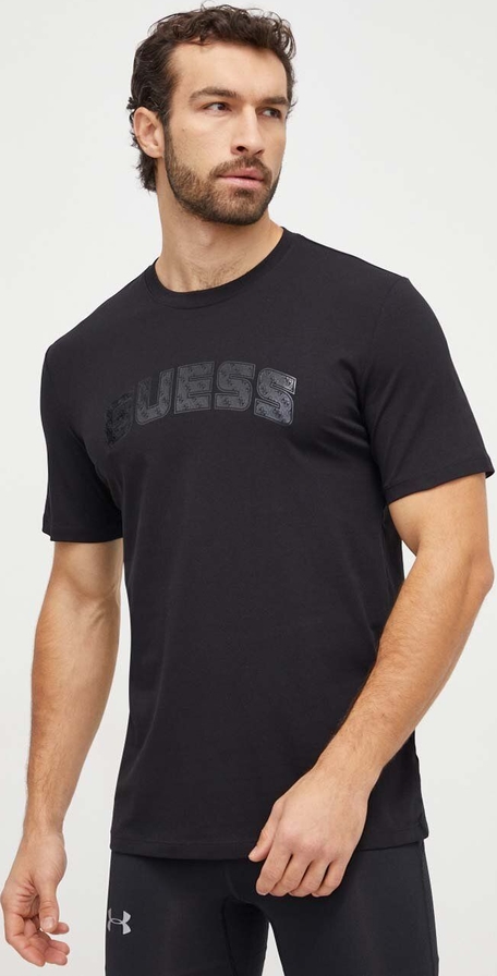 Czarny t-shirt Guess z krótkim rękawem w młodzieżowym stylu