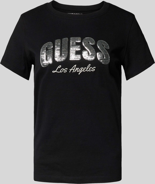 Czarny t-shirt Guess z krótkim rękawem w młodzieżowym stylu z bawełny