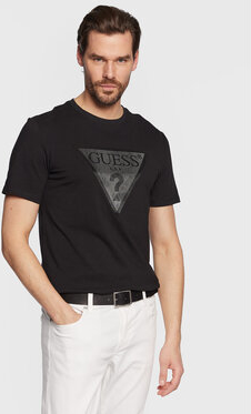 Czarny t-shirt Guess z krótkim rękawem w młodzieżowym stylu z nadrukiem