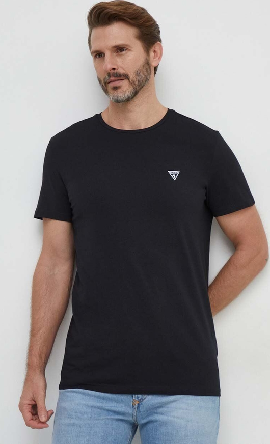 Czarny t-shirt Guess z nadrukiem w stylu casual z krótkim rękawem