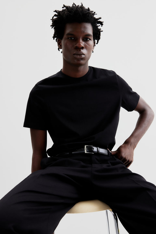 Czarny t-shirt H & M w stylu casual z krótkim rękawem