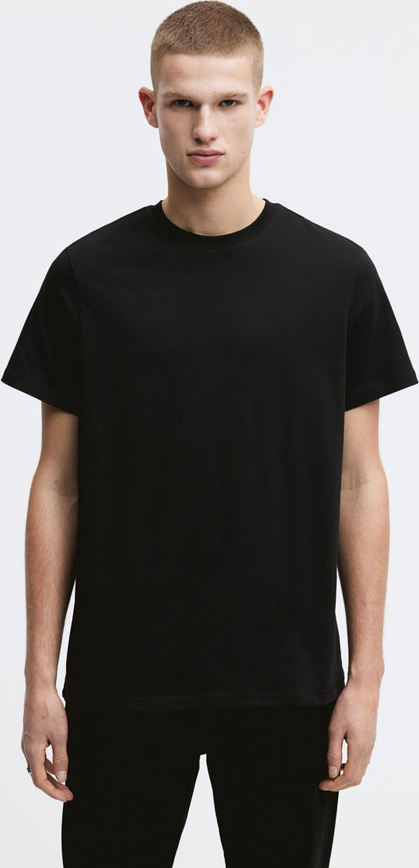 Czarny t-shirt H & M z dżerseju z krótkim rękawem