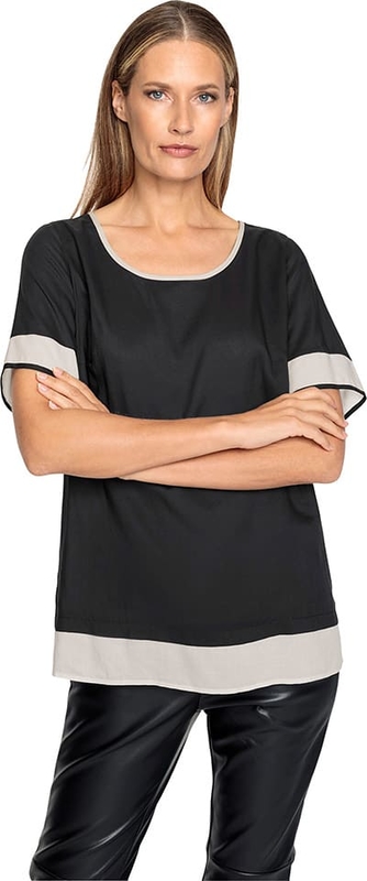 Czarny t-shirt Heine w stylu casual z krótkim rękawem z okrągłym dekoltem