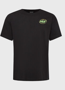 Czarny t-shirt HUF w stylu casual z krótkim rękawem