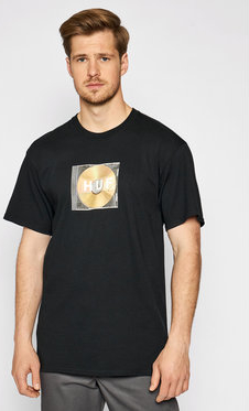 Czarny t-shirt HUF z krótkim rękawem w młodzieżowym stylu z bawełny