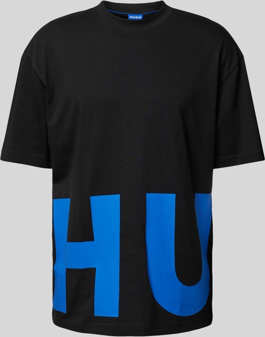 Czarny t-shirt Hugo Blue z bawełny z krótkim rękawem