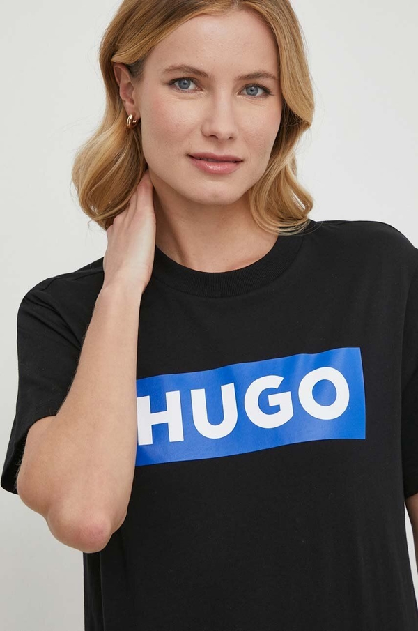 Czarny t-shirt Hugo Blue z krótkim rękawem z bawełny