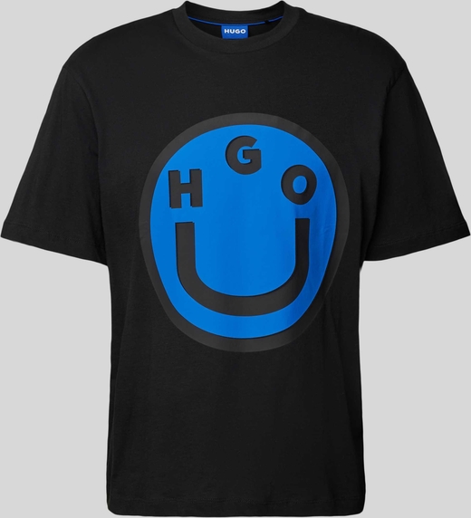 Czarny t-shirt Hugo Blue z nadrukiem z krótkim rękawem