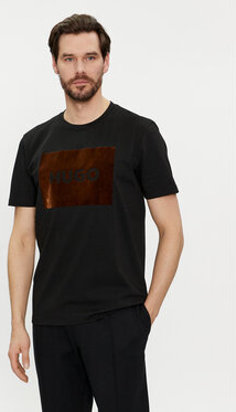 Czarny t-shirt Hugo Boss w młodzieżowym stylu z nadrukiem z krótkim rękawem