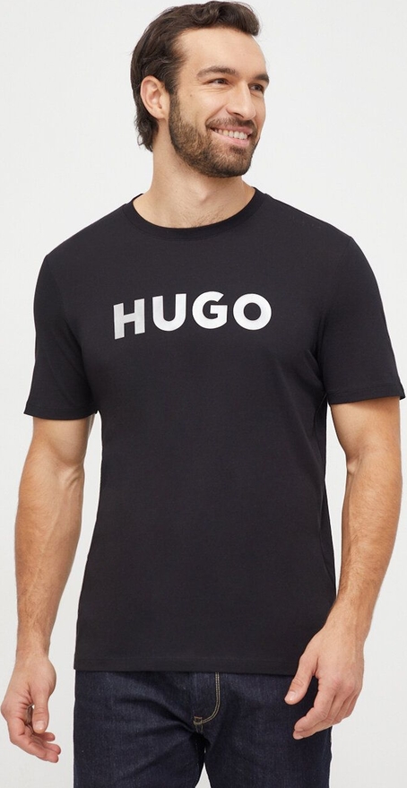 Czarny t-shirt Hugo Boss z bawełny z krótkim rękawem w młodzieżowym stylu