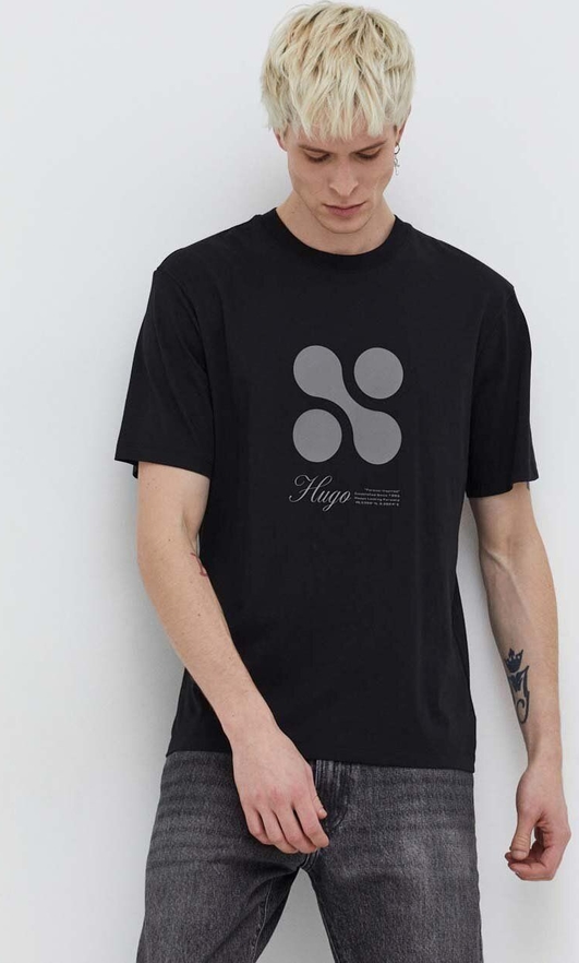 Czarny t-shirt Hugo Boss z bawełny z nadrukiem