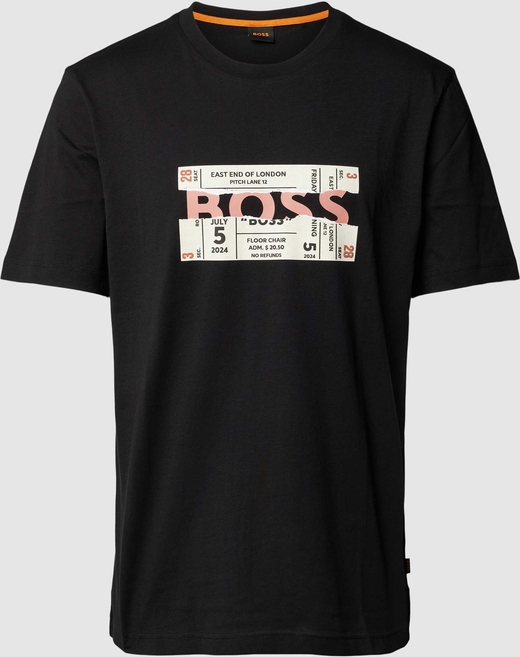 Czarny t-shirt Hugo Boss z krótkim rękawem w młodzieżowym stylu z nadrukiem
