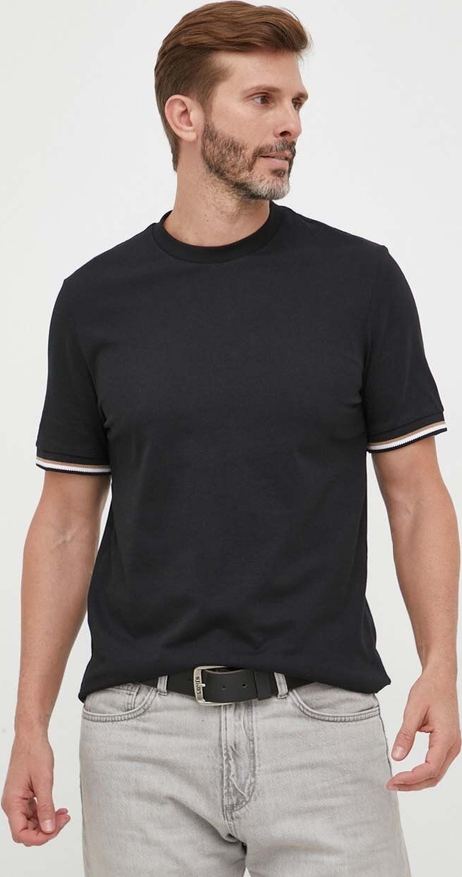 Czarny t-shirt Hugo Boss z krótkim rękawem w stylu casual z bawełny