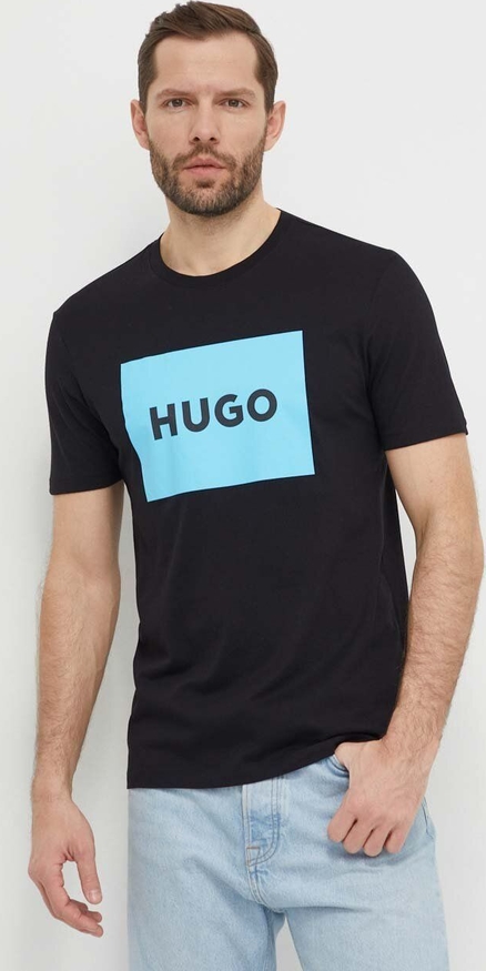Czarny t-shirt Hugo Boss z krótkim rękawem z bawełny w młodzieżowym stylu
