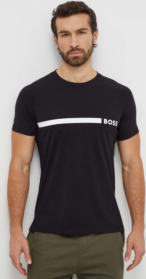 Czarny t-shirt Hugo Boss z nadrukiem w stylu casual z bawełny