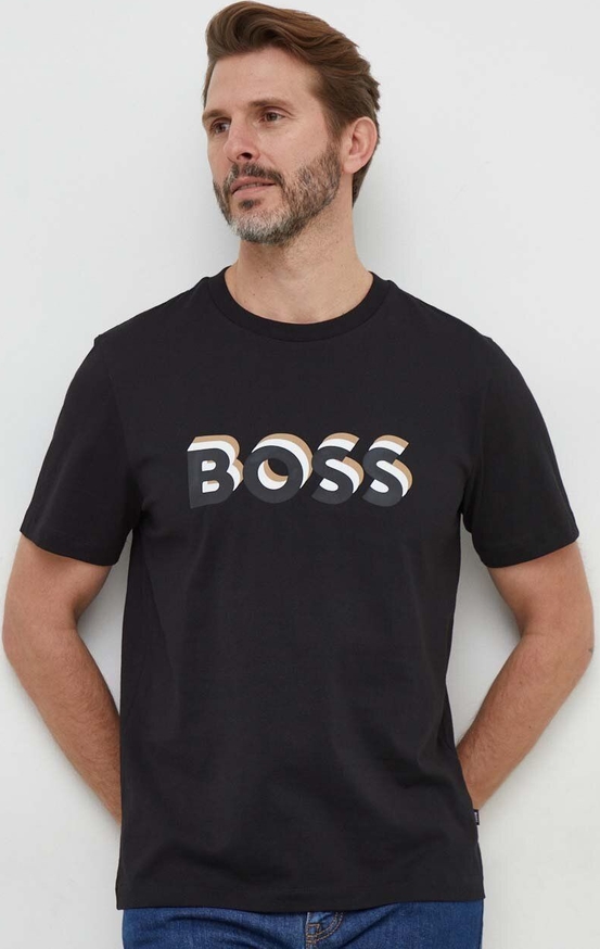 Czarny t-shirt Hugo Boss z nadrukiem z bawełny